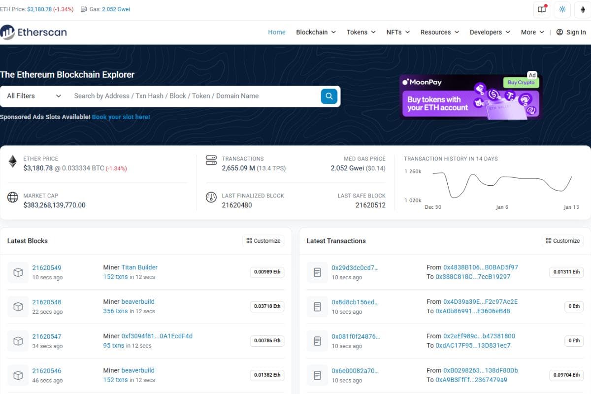 Blockchain Explorer - Etherscan - Home Page
