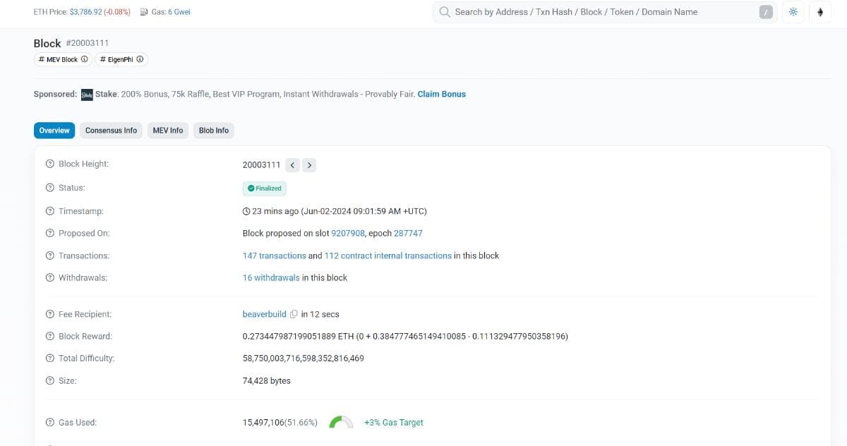 Search Etherscan (Blockchain Explorer) by Block