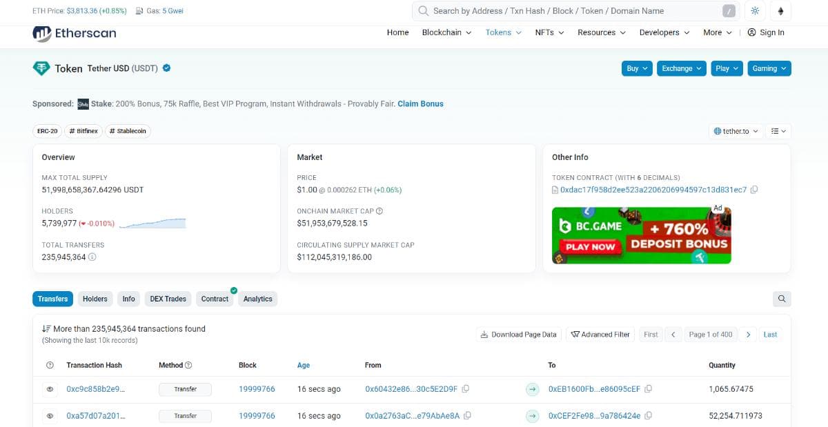 Search Etherscan (Blockchain Explorer) by Token