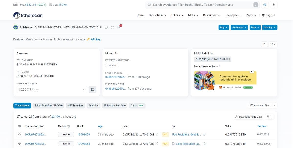 Search Etherscan (Blockchain Explorer) by Address